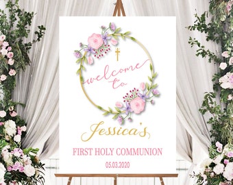 First communion welcome sign girl, Communion party decorations, Communion banner, Communion sign, First communion GIRL, Digital File