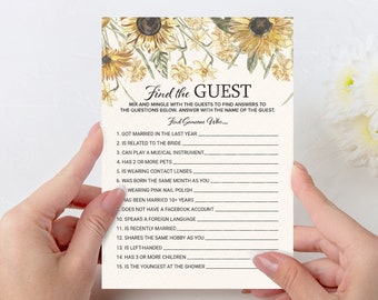 Bridal Shower Game - Find The Guest - Wedding Shower Games -Sunflower wedding theme -Party games INSTANT DOWNLOAD