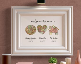 Special Location Map,Unique Engagement Gift, Personalized Bridal Shower Gift for Bride, Wedding Day Gift, Met, Married, Home Map, Map Print