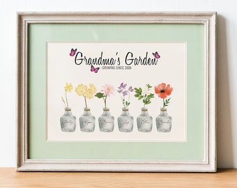 Grandmas Garden Flowers Sign- Mothers Day, Grandma  Birth Flower Wall Art Poster - Personalized Mothers Day Gift For Grandma- Digital Sign