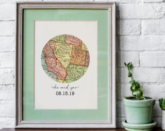 Special Location Map, Unique Engagement Gift , Personalized Bridal Shower Gift for Bride, Proposal Location Gift, She said yes-Free Shipping