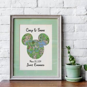 Mickey Special Location Map, Disney Park, Engagement Gift , Bridal Shower Gift for Bride, Wedding Gift, Disney  Animal Kingdom- Just Engaged