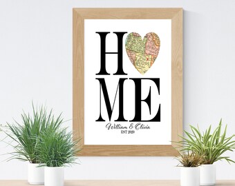 Custom Home Heart Art- Special Location Map - Engagement Gift, Wedding Gift, Anniversary Gift, First home, Map Print Art- Personalized Print