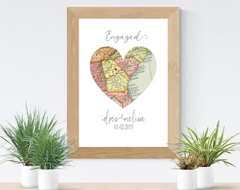 Special Location Map, Engaged, Unique Engagement Gift , Bride to be, Fiancé Gifts, Map Heart Print, Couples Personalized Map-DIGITAL Sign