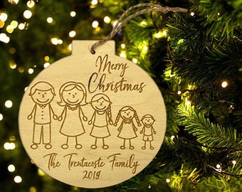 Personalized Family Christmas Ornament - Custom laser engraved family ornament -  Wood Ornament - Free Shipping