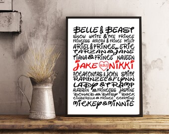 Personalized Couple Art- LOVE- Art Digital JPEG File - Disney Font -Any Size