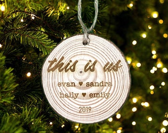 Wood Slice Family Ornament -Personalized Christmas Ornament -  Custom laser ornament  -  Free Shipping