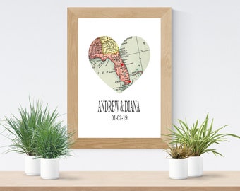 Special Location Map, Unique Engagement Gift , Personalized Bridal Shower Gift for Bride, Wedding Day Gift - Anniversary Gift -Free Shipping