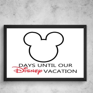 Days Until Disney Countdown - Framed 5 x 7 Disney Vacation Print- DRY ERASE - Free Shipping