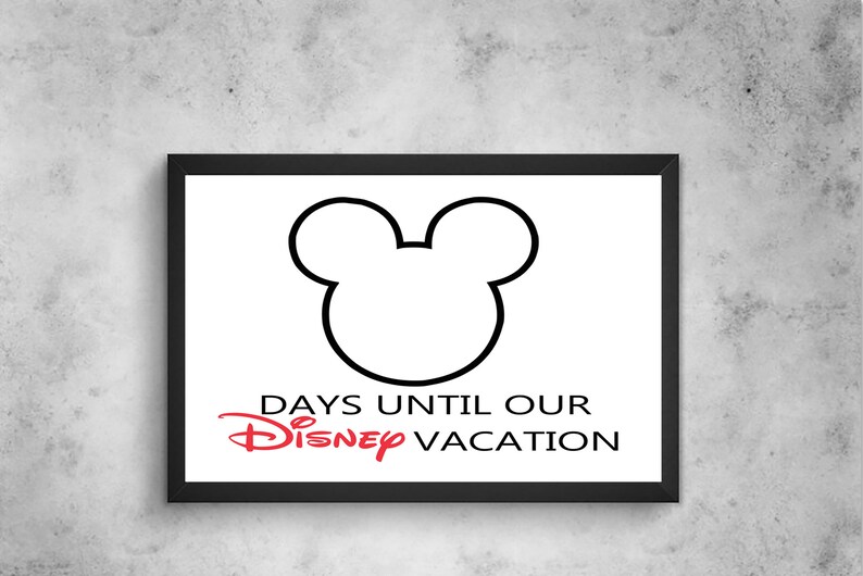 Days Until Disney Countdown Framed 5 x 7 Disney Vacation Print DRY ERASE Free Shipping image 1