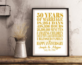 Gold 50th Wedding Anniversary Print 8x10 - Anniversary Gift, Marriage