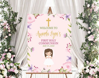 First communion welcome sign girl, Communion party decorations, Communion banner, Communion sign, First communion GIRL, Digital File