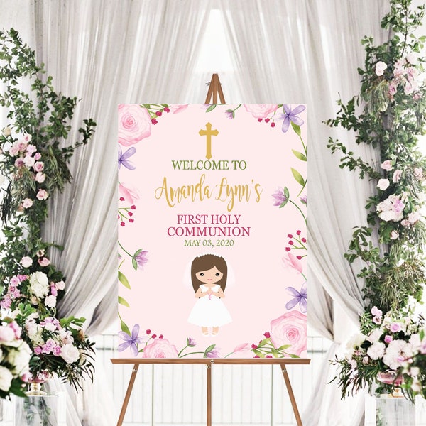 First communion welcome sign girl, Communion party decorations, Communion banner, Communion sign, First communion GIRL, Digital File