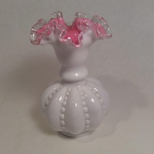 Fenton Milk Glass and Pink Ruffled Vase