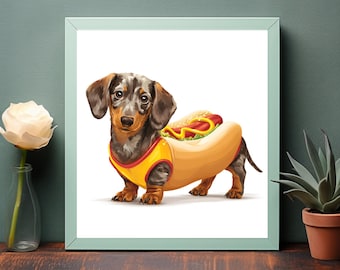 Dachshund Hot Dog Cartoon Illustration – Art Print (Digital Download