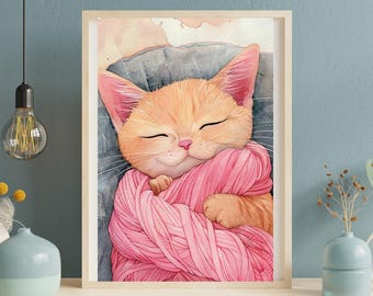 Whimsical Cat Portrait Print: Animal Lover Home Decor (Digital Download)