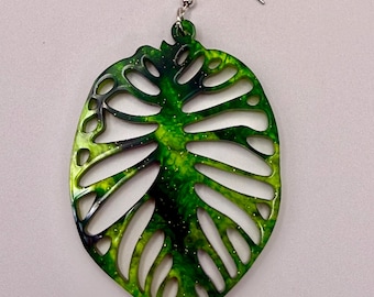 Monstera Leaf Earrings, Green Monstera, Summer Earrings,  Leaf Earrings, Laser Cut