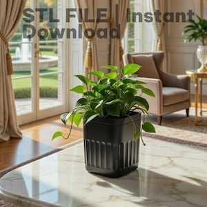 Moderne rechthoekige plantenpot met dienblad | 3D-afdrukbare SBL