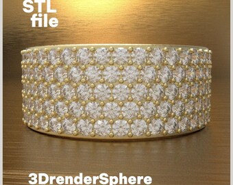 Engagement Ring STL Wedding Ring 205 Stones 3D Printable Jewelry Model for Casting