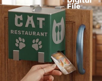 Houder voor kattenvoerzakjes (STL), wanddispenser, keukenorganizer, kattenrestaurant