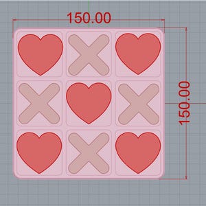 May include: A pink tic-tac-toe board with red hearts and light brown X's. The board is square, measuring 150.00 units on each side. The design is simple and graphic, perfect for a Valentine's Day theme.