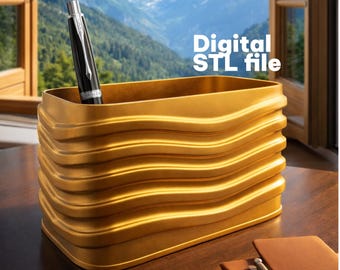 Fluid Wave Desk Organizer STL – Liquid Geometry Parametric Pen Holder 3D Printable File