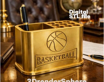 Basketball Desk Organizer STL Pen Holder Sports Fan Gift 3D Print Decor