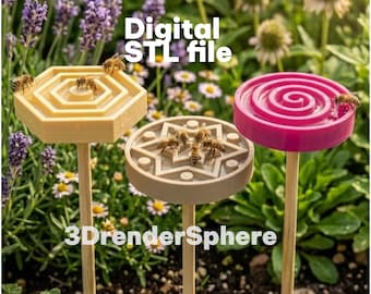 3D Printed Bee Waterer STL Set - Garden Decor Dragonfly Ladybug Flower - Save the Bees