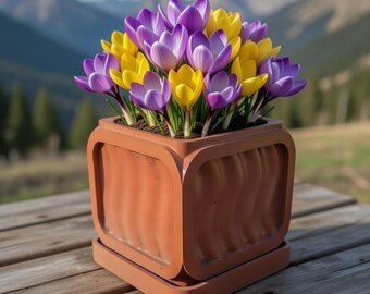 3D STL Flower Pot for Crocuses & Indoor Plants | Printable Planter with PDF Growing Guide