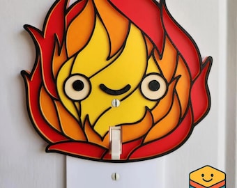 Cute Calcifer Light Switch Cover – Hal's Moving Castle 3D Printed Wall Cover – Nerdy wall decor – Unique gift idea