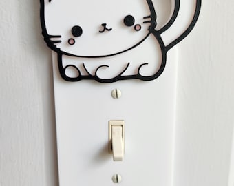 Cute Kitten Light Switch Cover – 3D Printed Animal Wall Cover – Nursery Decor – Unique Gift for Animal Lovers