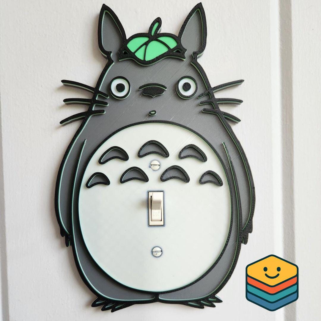 Cute Totoro Light Switch Cover – Studio Ghibli Themed 3D Printed Wall Cover – Nerdy wall decor – Unique gift idea