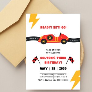 Ready! Set! Go! Birthday Race Car 2 Invitation - Instant Download - Edit in Canva -