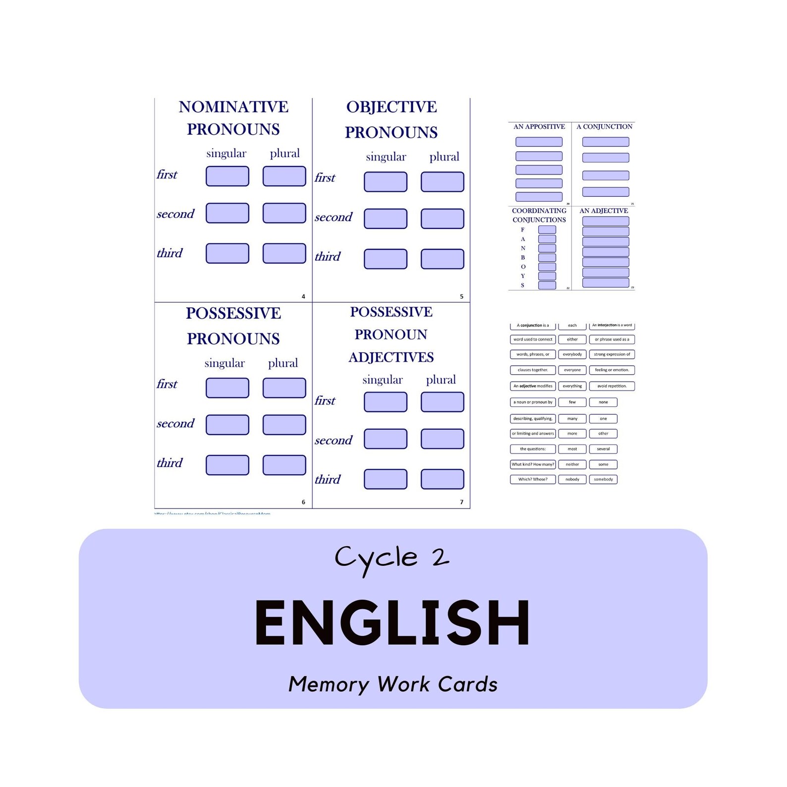English Grammar Memory Work Cards, Cycle 2 - Etsy