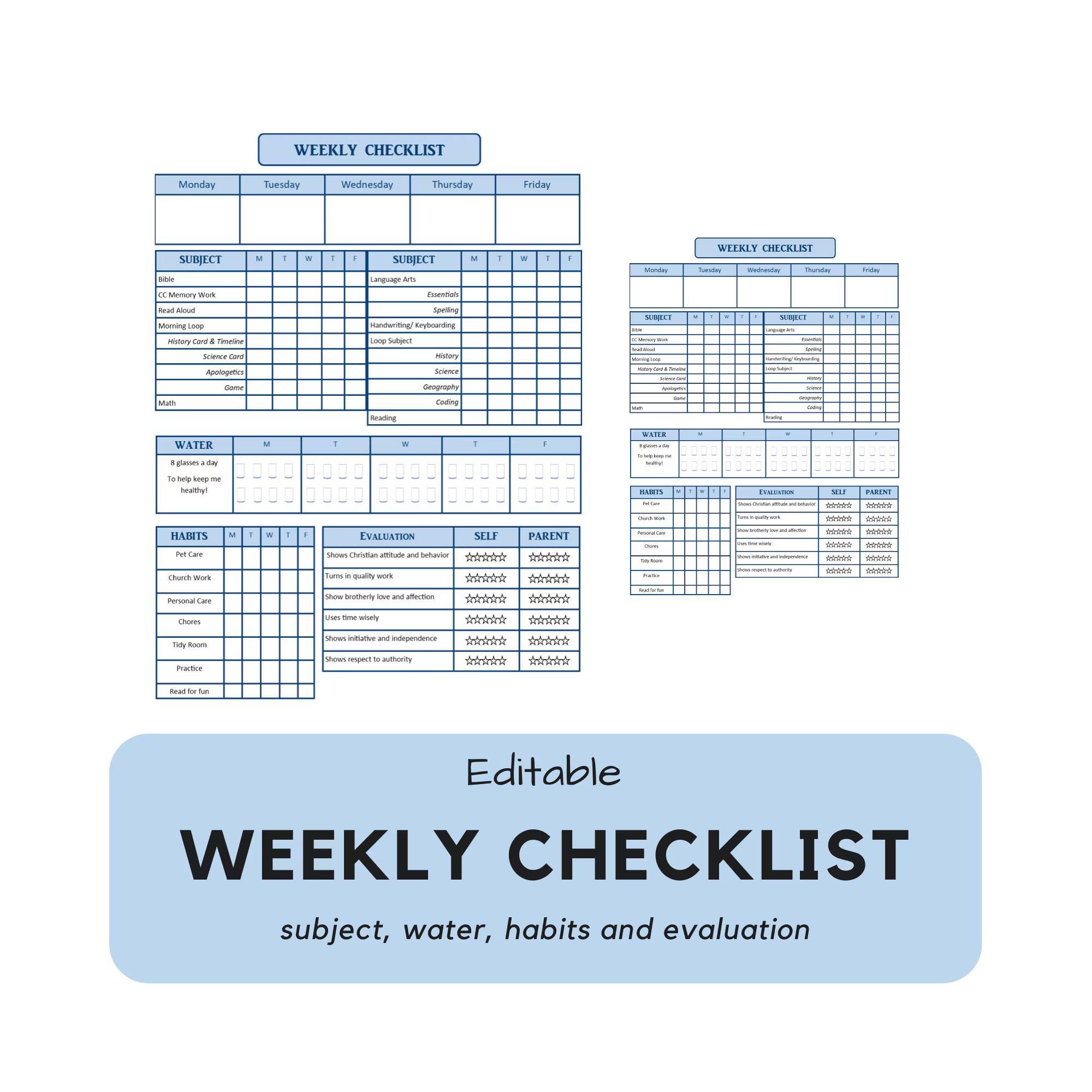Weekly Checklist Editable - Etsy
