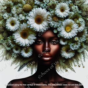 Black Woman Floral Portrait Print: Afrocentric Boho Wall Art (Digital Download