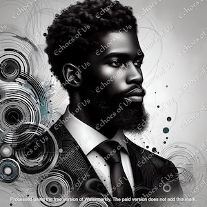 Afrocentric Art Print: Black Man Portrait, Abstract Swirl Design (Digital Download)
