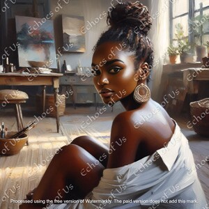 Sunlit Studio Portrait: African American Woman, Modern Home Art (Digital Download)