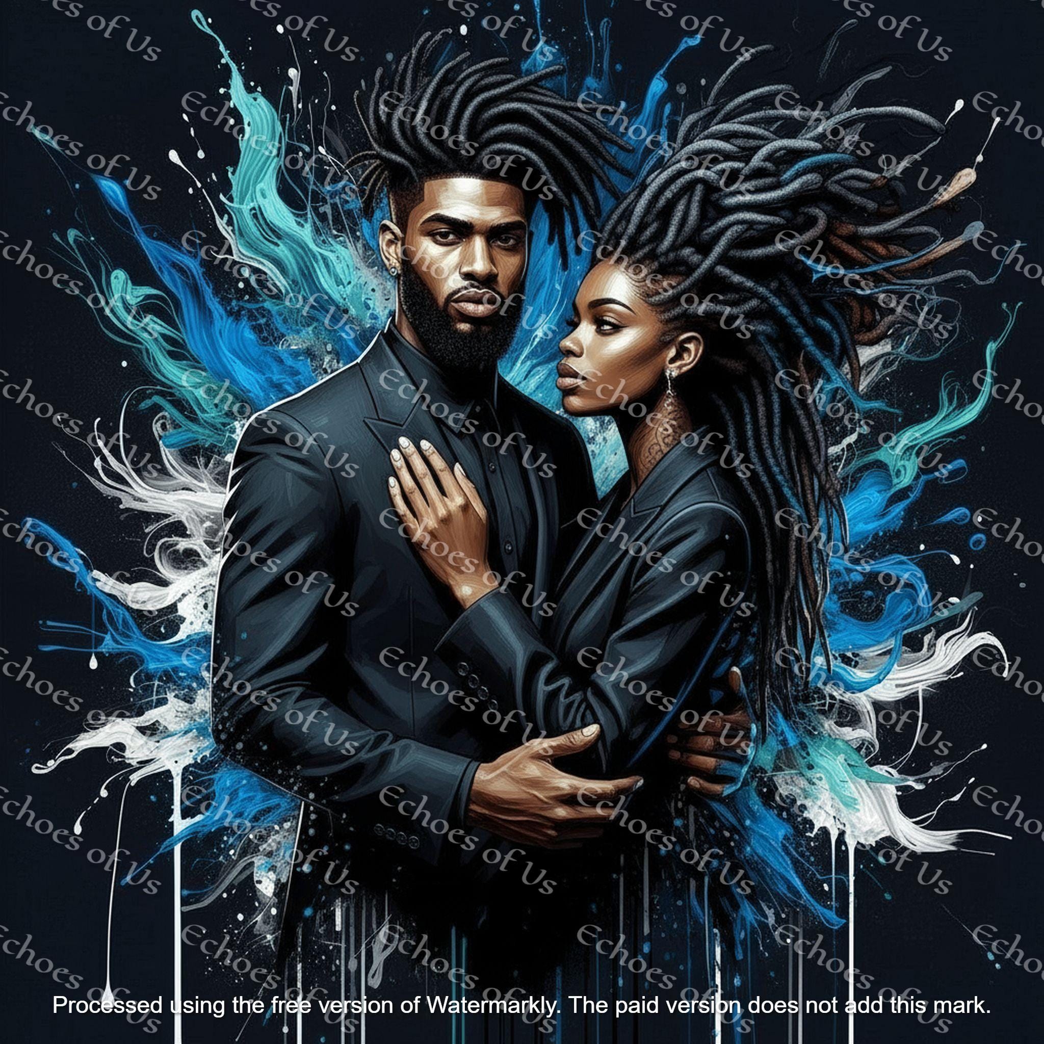 Black Love Art Print: Afrocentric Couple With Dreadlocks (digital