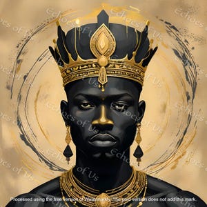 Black King Gold Crown Portrait: Afrocentric Art Print (Digital Download