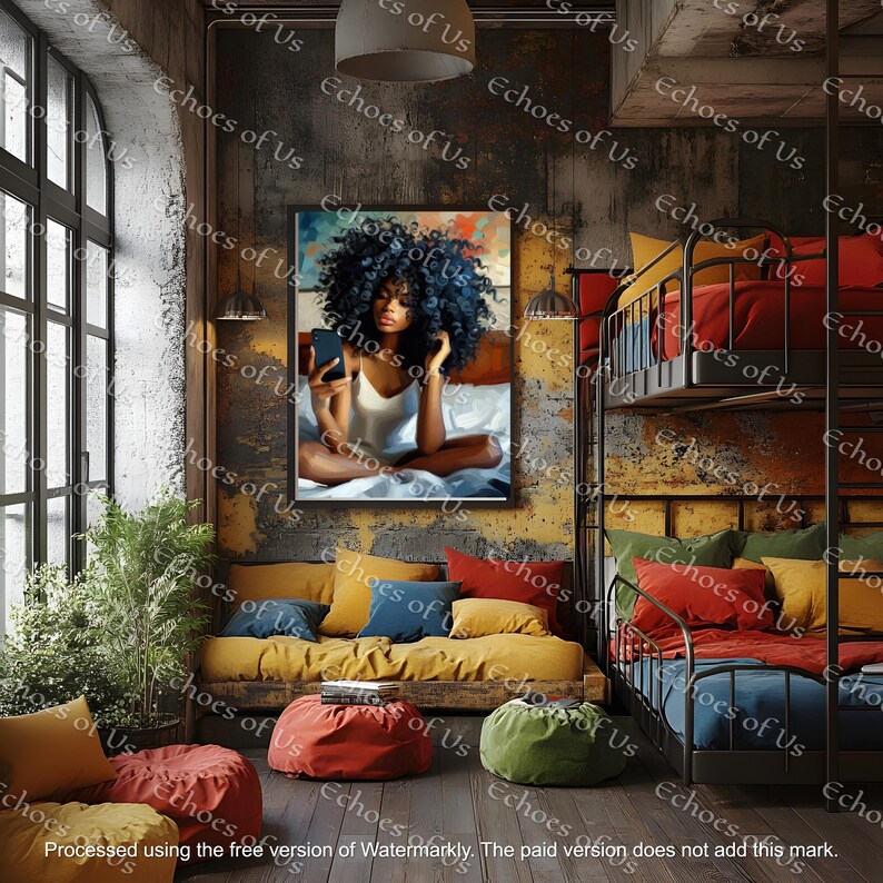 Curly Hair Black Woman Art Print: Modern Bedroom Decor (digital ...