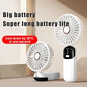 Ventilador portátil recargable de mano: miniventilador USB plegable con 5 velocidades, pequeño ventilador eléctrico personal para viajes, hogar, dormitorio y oficina.
