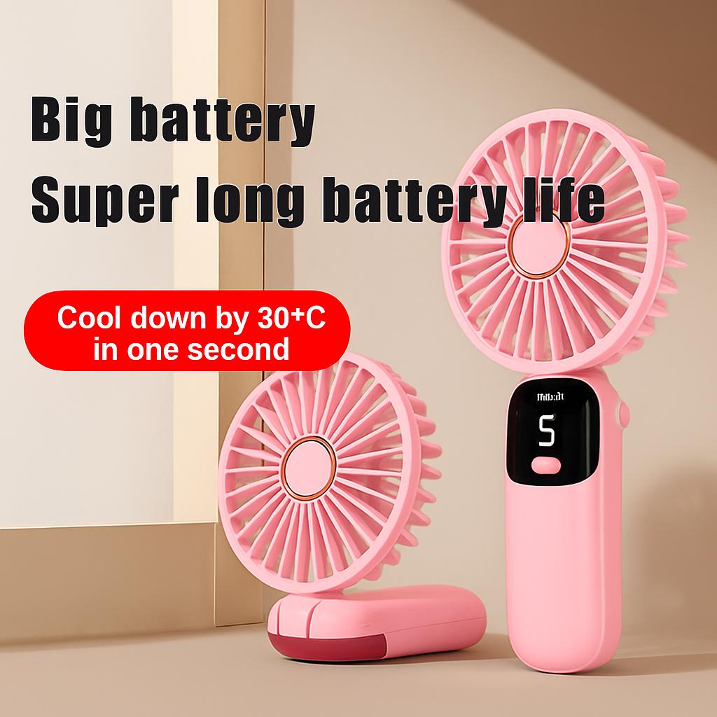 Portable Rechargeable Handheld Fan – Foldable Mini USB Fan with 5 Speeds, Small Personal Electric Fan for Travel, Home, Bedroom, Office