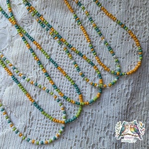 Seed Bead Necklaces, Summer Color Combo Necklace, Teal Necklace, Soft Orange Necklace,  Green Apple Necklace, Personalized Necklace