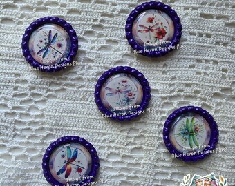 Dragonfly Magnets, Refrigerator Magnet, Unique Gift, Gift for Her, Unique Magnet, Bottle Cap Magnet,  Dragonfly Gift Idea, Purple