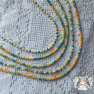 Summer Color Combo Necklace,  Seed Bead Necklaces, Teal Necklace, Soft Orange Necklace,  Green Apple Necklace, Personalized Necklace