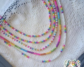 Rainbow necklace, beaded necklace, adjustable necklace, colors of the rainbow, Rainbow Collection, bright rainbow with white