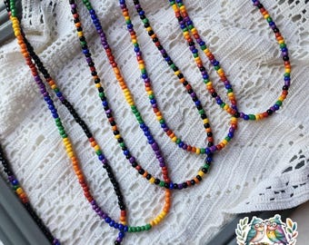 Rainbow necklace, beaded necklace, adjustable necklace, colors of the rainbow, Rainbow Collection, rainbow with white, seed bead necklace