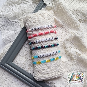 Personalized bracelets, Custom Stack Bracelets, Personalized Jewelry, Seed Bead bracelets, Variety of Colors, Gift for Her, Gift for Mom