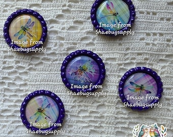 Dragonfly Magnets, Refrigerator Magnet, Unique Gift, Gift for Her, Unique Magnet, Bottle Cap Magnet,  Dragonfly Gift Idea, Purple